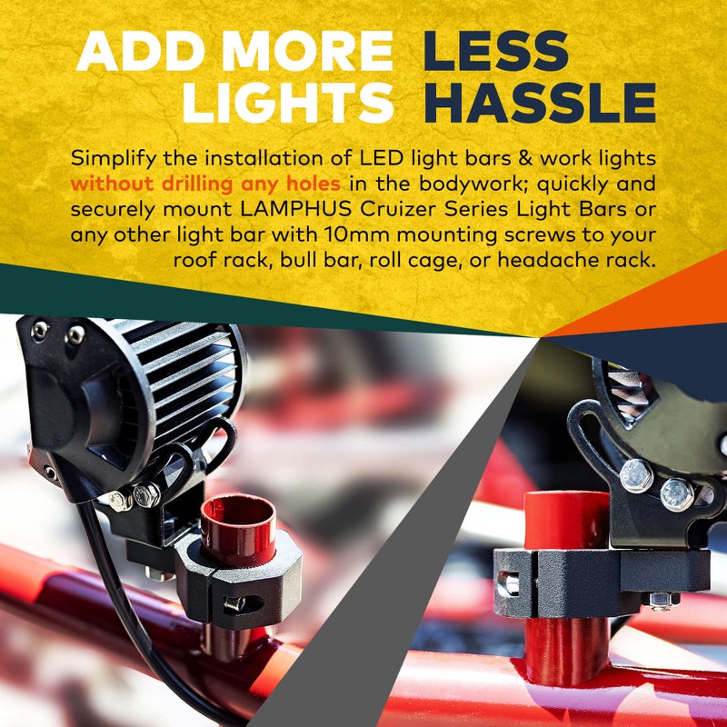 LAMPHUS Off-Road ATV UTV Light Bar Mounts Mounting Bracket Mini Bar Clamp Kits [0.75"/1"/1.25" Inch] [Vertical Bar] [Aluminium] [2 Unit] Bull Bar UTV Roll Bar Clamp Tube Roll Cage Clamps Mount - Image 2